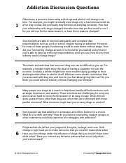 Council on alcoholism and addictions of the finger lakes. Addiction Discussion Questions Pdf Addiction Discussion Questions 1 Oftentimes A Person U2019s Relationship With Drugs And Alcohol Will Change Over Time Course Hero