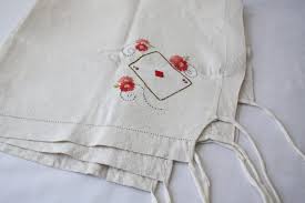 Card Table Tablecloth Bridge Poker Linen Embroidered Playing Cards Flowers Aces Full House Table Cards Table Cloth Linen