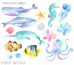 Sweet Sea Life Watercolor Pack Watercolor Ocean Watercolor Sea Drawings