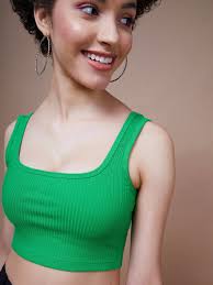 Buy Lyush Women Green Rib Square Neck Cropped Tank Top Online at Best Price 