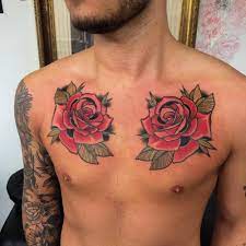 This is a pretty common misconception as rose tattoos actually look good on males, females, and any other gender that the world comes up with in the next 10 years. Matching Red Rose Tattoos On The Chest