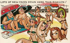 Sexist Man Comic postcard Sexy Lady cartoon on Beach Big Boobs | eBay
