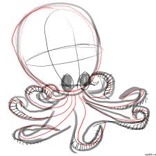 Octopus Cartoon Drawing In 4 Steps With Photoshop Cartoon Drawings Octopus Drawing Skeleton Illustration
