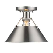 Golden Lighting Orwell Pw 1 Light Pewter Flush Mount Light 3306 Fm Pw Pw The Home Depot