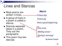 A stanza is a group of lines in poem that are separated physically using spaces between the different stanzas. Ppt Understanding Poetry Powerpoint Presentation Free Download Id 1006183