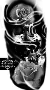 Black And White Skull And Rose Tattoos 