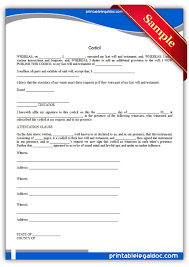 These sites make it easy to print out the basic last will and testament forms and complete them; Free Printable Codicil Form Generic