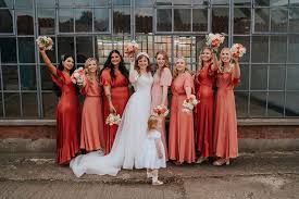 Peachy Coral Colored bridesmaid dresses
