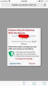 Was on pornhub and this popped up a couple times. I clicked on it and led  me to the App Store and an app called hotspotsheld vpn WiFi & Proxy. It has