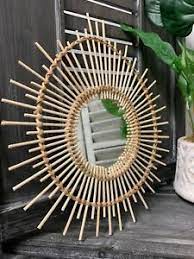 An error has occurred just added to your cart. Small Rattan Wooden Mirror Retro Cane Sunburst Eye Vintage Style Wall Hanging Ebay