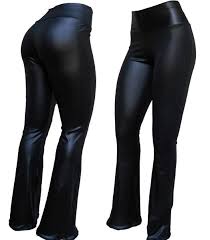 Calça De Couro Boca De Sino Calca Flare Boca De Sino Em Cirre Cintura Alta Cos Duplo Modelo Elegante Tecido Com Brilho Semelhante Ao Couro Tecido Com Elast Calcas Flare Legging Calca