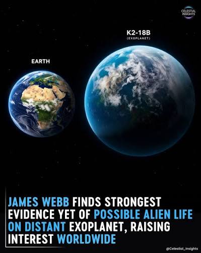 The James Webb Space Telescope has identified intriguing chemical  signatures on the distant exoplanet K2-18 b, located about 120 light-years  away in the constellation Leo. Scientists detected methane, carbon dioxide,  and a
