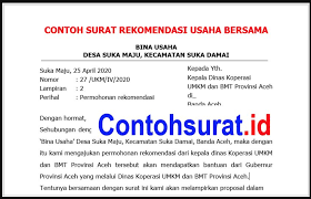Contoh Surat Rekomendasi Usaha Bersama Surat Persamaan Pengusaha