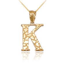 Yellow Gold Nugget Initial Letter K Pendant Necklace Gold Nugget Pendant Pendant Necklace