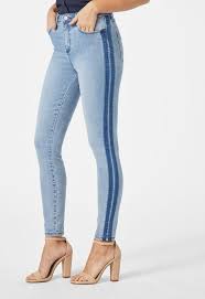 High Waisted Side Stripe Skinny Jeans In Light Shadow Blue