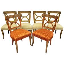 6 Hollywood Regency French Greek Key Distress Painted Orange Beige Dining Chairs For Sale At 1stdibs