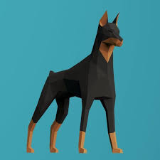 Papercraft 3d Big Doberman Sculpture Pepakura Gift For Dog Etsy Doberman Paper Crafts Low Poly