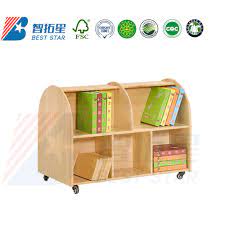 Bookcase with five (5) tiers of shelving with metal details. China Kindergarte Furniture Wooden Storage Shelves School Library Book Shelf Wood Furniture Daycare Children Storage Shelves Kids Bookcase Bookshelf China School Library Bookshelf Book Rack Shelf