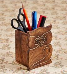 Owl Design Rustic Wood Pencil Holder Pen Cup Desk Caddy Organizer Office Supplies Accessories Wood Pencil Holder Owl Design Rustic Design