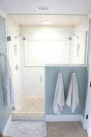 Towel Hooks On Shower Half Wall Bathroom Remodel Master Small Bathroom Decor Small Master Bathroom