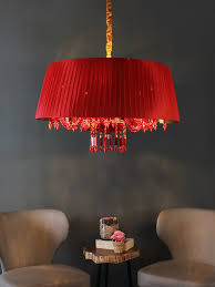Ceiling and hanging lights can really make or break a room design. Elena Red Drum Shade Crystal Hanging Light Buy Ceiling Lights Online India Jainsons Emporio