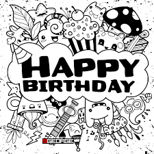 Birthday Wishes Clip Art Black And White Vector Illustration Of Doodle Handwritten Lettering Happy Birthday Greeting Card Monster Doodle F Happy Birthday Doodles Doodle Art Designs Funny Doodles