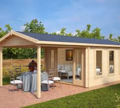 Gartenhaus Mit Terrasse Eva E 12m 44mm 3x4 Hansagarten24 Gartenhaus Mit Terrasse Gartenhaus Mit Veranda Gartenhaus