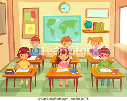 Students studying shows book or online learning clip art by. Pupil Kids At Classroom Primary School Children Pupils Smiling Boys And Girls Study In Schools Class Cartoon Vector Canstock
