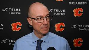 Flames head coach Ryan Huska speaks with the media following the loss to  the Ducks.