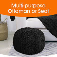 Tube yarn ottomans, great addition to your room. Amazon Com Cheer Collection 18 Round Pouf Ottoman Chunky Hand Knit Decorative And Comfortable Foot Rest Ivory Furniture Decor