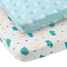 Pack N Play Sheet Fitted 2 Pack Playard Mattress Cover 100 Jersey Cotton Ultra Soft Stretchy Portable Mini Crib Sheets For Baby Clouds Raindrops Prints Green In 2020 Mini Crib