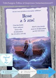 Invitation La Reine Des Neiges 2 D Anniversaire Disney Etsy In 2020 2nd Birthday Invitations Birthday Invitations Editable Invitations
