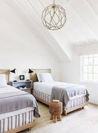 Simple White Kids Bedroom With Twin Beds And Striped Box Springs On Thou Swell Thouswellblog Twin Bedroom Decoration Guest Bedrooms Twin Bedroom