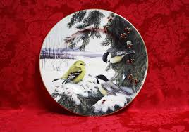 13'' w x 13'' l; Lenox Winter Greetings Scenic Chickadees Goldfinch Plate Etsy