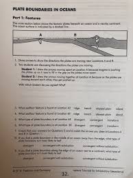 Students are asked to consider what earthquakes, volcanoes, and tsunamis have in common, then read about the three types of plate movements: Solved Plate Boundaries In Oceans Part 1 Features The Cr Chegg Com