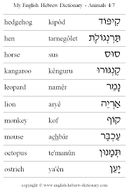 My English Hebrew Dictionary Animals 4 Hebrew Vocabulary Hebrew Lessons Learn Hebrew