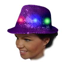 Light Up Flashing Purple Sequins Fedora with Multicolor LEDs Colors 2 Red 2  Green 2 Blue