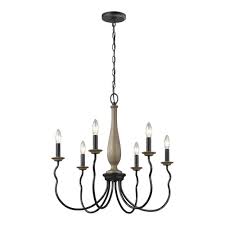 Sea Gull Lighting Simira 25 In W 6 Light Weathered Gray Rustic Farmhouse Candle Style Chandelier With Distressed Oak Finish Accents 3115806 846 The Home Depot