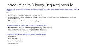 Merupakan sistem maklumat pelajar sarjana muda ( kemasukan maklumat pelajar , pendaftaran kursus , jadual waktu kuliah , jadual waktu peperiksaan dll ). Change Request Module File Ppt Download