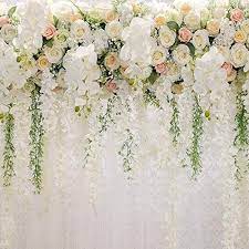 Bridal Shower Square 5x5ft Wedding Floral Wall Backdrop White And Green Wisteria Rose Flowers Dessert Table In 2021 Flower Wall Wedding Wall Backdrops Wedding Backdrop