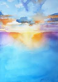 Paesaggio Marino Tramonto Sul Mare Acquerello Originale Di Francesca Licchelli Regalo Per Papa Lezioni Di Acquerello Arte Dipinti Acquerello Arte Acquerello