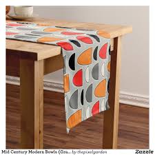 Mid Century Modern Bowls Gray Short Table Runner Modern Table Runners Mid Century Modern Table Mid Century Table