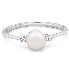 Round Freshwater Cultured Pearl and Diamond Accent Ring In 14 Karat White  Gold, Great For Ring Finger Or Pinky!