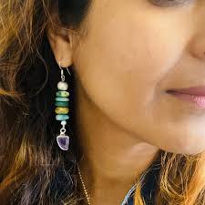 Orecchini pendenti in argento con pietre preziose turchesi con ametista