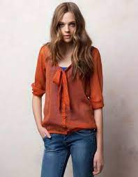 Manga Tres Cuartos Comoda Y Fresca Daily Dress Fashion Orange Blouse