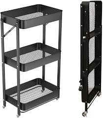 Metal kitchen shelves w \/ wheels up membership cost. Save Up To 70 Xiwode 3 Tier Folding Metal Rolling Cart With Wheels Black Mobile Organizer Service Cart For Kitchen Bathroom Office No Assembly Need Trolley Shelf Clearance Propangas Com Br