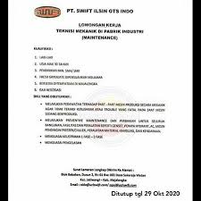 Nyi gede cangkring no.09 tegalsari, plered, cirebon up: Loker Cirebon Lowongan Kerja Dari Pt Swift Ilsin Ots Facebook