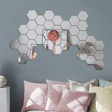 Try a round one—or two—to make a statement above the bed. 12pcs Hexagon Mirror Wall Stickers Art Diy Home Decorative Acrylic Wall Sheet Plastic Tiles For Home Living Room Bedroom Sofa Tv Background Decoration Shopee Malaysia