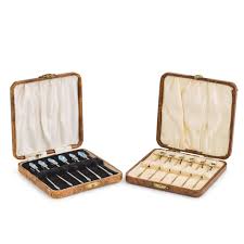 Two cased sets of Art Deco novelty cocktail sticks, Adolph Scott,  Birmingham 1933 and 1949