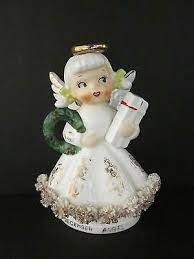 Vintage December 526 Christmas Present Birthday Spaghetti Girl Angel Figurine 4854500 Christmas Angel Figurine Vintage Christmas Decorations Angel Figurines